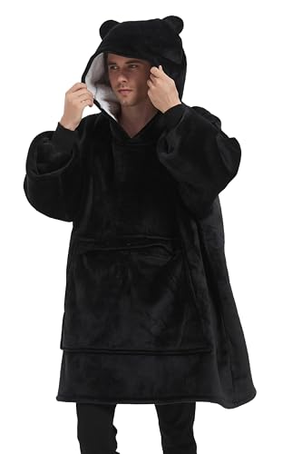 VERTAST Übergroße Hoodie Sweatshirt, Warmer Kuschelpullover Decken Blanket Hoodie, Weicher Sherpa Deckenpullover mit Kapuze Pullover Sweatshirt, Pulli Decke für Damen Herren, Schwarz von VERTAST