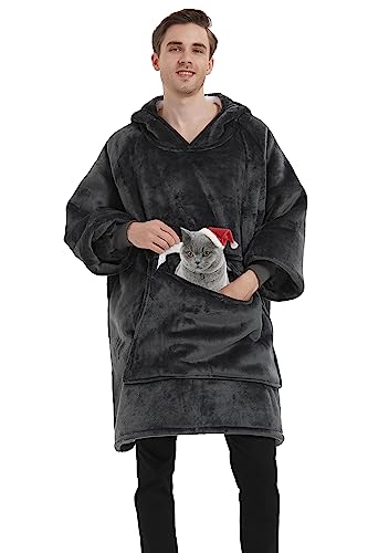 VERTAST Übergroße Hoodie Sweatshirt, Warmer Kuschelpullover Decken Blanket Hoodie, Weicher Sherpa Deckenpullover mit Kapuze Pullover Sweatshirt, Pulli Decke für Damen Herren, Tief grau von VERTAST