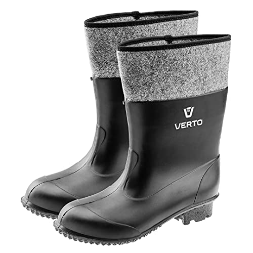 VERTO Herren Filz-Gummistiefel aus PVC, Innen mit Filz gefüttert, hoher Schaft, rutschfeste Laufsohle mit trittsicherem Profil, die Stiefel fallen 2 Nummer größer aus. Größe:43, schwarz von VERTO