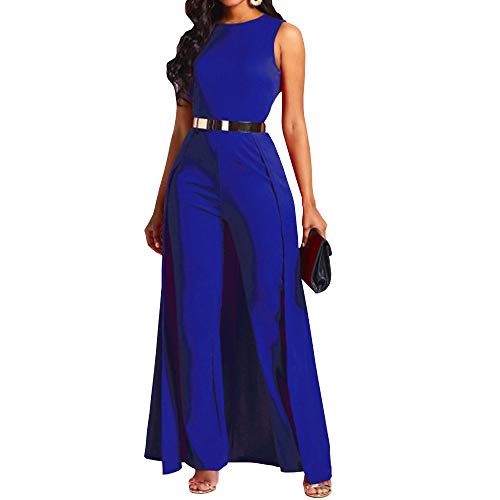 VERWIN Damen-Overall, Patchwork-Overlay, verziert, einfarbig, hohe Taille, ärmellos, Blau, X-Large von VERWIN