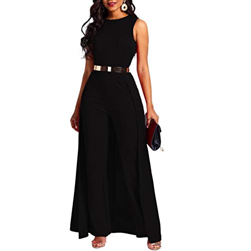 VERWIN Damen-Overall, Patchwork-Overlay, verziert, einfarbig, hohe Taille, ärmellos, Schwarz, Large von VERWIN