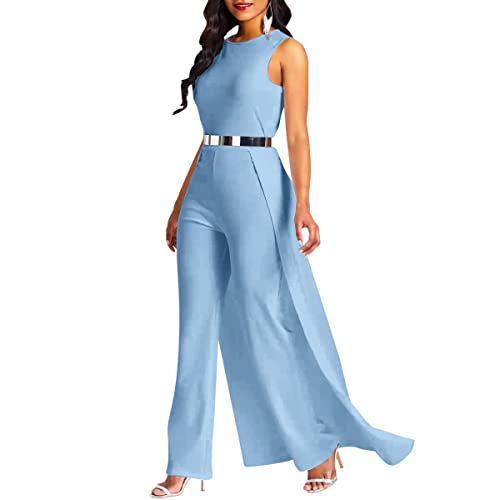 VERWIN Damen-Overall, Patchwork-Overlay, verziert, einfarbig, hohe Taille, ärmellos, Hellblau, XX-Large von VERWIN