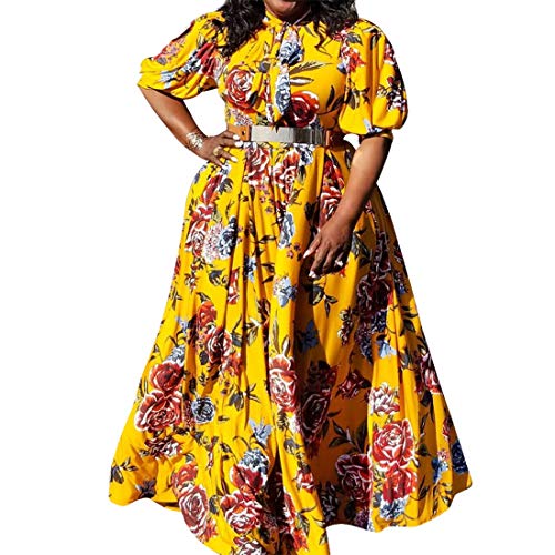 VERWIN Plus Size bodenlangen Druck halbe Laterne Aermel Blumen Damen Maxikleid Erweiterungskleid XL von VERWIN