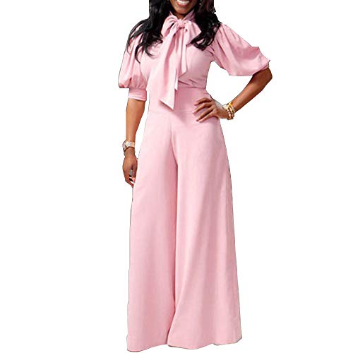 VERWIN Schlichter, eleganter Bowknot-Jumpsuit für Fraün mit hoher Taille und hoher Taille (Medium, Rosa) von VERWIN