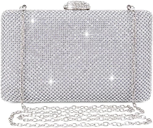 BAIGIO Abendtasche Silber Clutch Damen Glitzer Strass Brauttasche Pailletten Kettentasche Silber Tasche Diamant Umhängetasche für Hochzeit Party von BAIGIO