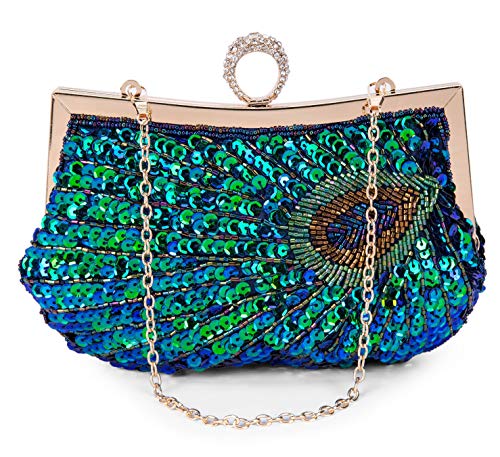 BAIGIO Damen Abendtasche Clutch Vintage Lila Pailletten Glitzernd Handtasche Schultertasche Pfau Elegant Schultertasche Umhängetasche Afterparty von BAIGIO