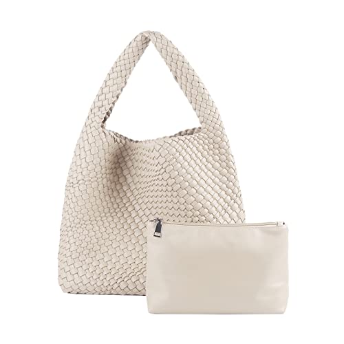 Gewebte Tasche für Damen, veganes Leder, modisch, Schultergriff, handgefertigt, gewebte Geldbörse, Beige Gewebte Tasche für Damen, veganes Leder, modisch, Schultergriff, handgefertigt, gewebte Geldbörse, Beige von VESTURINA