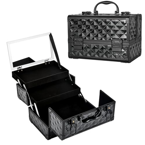 VETALLO Reise-Make-up-Tasche, großer Make-up-Organizer I Make-up-Tasche mit Spiegel I Make-up-Box Organizer und Aufbewahrung I Make-up-Train Case & Box Geschenke für Damen, Schwarz, modisch von VETALLO