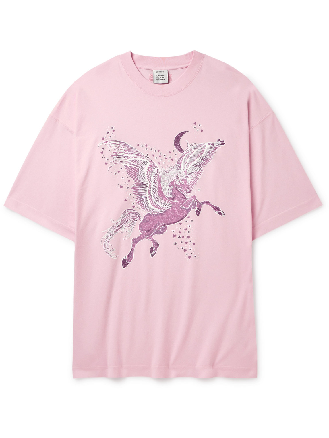 VETEMENTS - Flying Unicorn Oversized Printed Cotton-Jersey T-Shirt - Men - Pink - XS von VETEMENTS