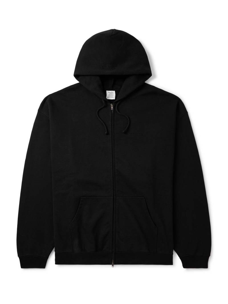 VETEMENTS - Oversized Logo-Embroidered Cotton-Blend Jersey Zip-Up Hoodie - Men - Black - M von VETEMENTS