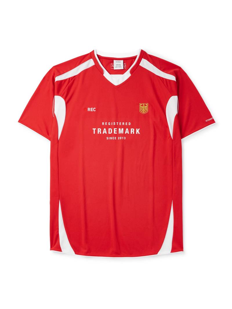 VETEMENTS - Printed Embroidered Panelled Cotton-Mesh T-Shirt - Men - Red - L von VETEMENTS