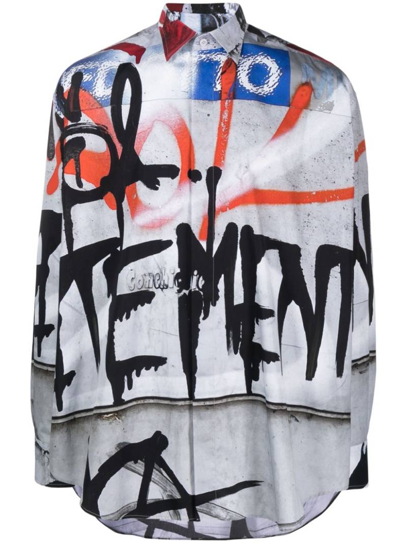 VETEMENTS Hemd mit Graffiti-Print - Grau von VETEMENTS