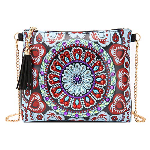 VETPW 5D Mandala Blumen Diamond Pasted Cross-Body Tasche, Diamant Malerei Leder Münze Geldbörse Reißverschluss Handtasche, DIY Diamant Gemälde Unterarmtasche Makeup Schultertasche für Party Travel von VETPW