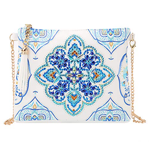 VETPW 5D Mandala Diamond Pasted Painting Cross-Body Tasche, Diamant Malerei Leder Münze Geldbörse Reißverschluss Handtasche, DIY Diamant Gemälde Unterarmtasche Makeup Schultertasche für Party Travel von VETPW