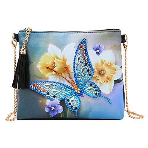 VETPW 5D Schmetterling Diamond Pasted Cross-Body Tasche, Diamant Malerei Leder Münze Geldbörse Reißverschluss Handtasche, DIY Diamant Gemälde Unterarmtasche Makeup Schultertasche für Party Travel von VETPW