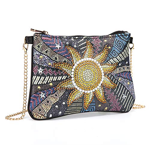 VETPW 5D Sonnenblume Diamond Art Painting Cross-Body Tasche, Diamant Malerei Leder Münze Geldbörse Reißverschluss Handtasche, DIY Diamant Gemälde Unterarmtasche Makeup Schultertasche für Party Travel von VETPW