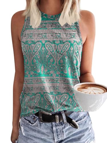 VEUNCOS Ärmelloses Top Damen Elegant Rundhals Tank Top Basic Cami T-Shirts Damen Kleidung Trend Grün XL von VEUNCOS