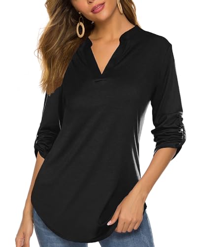 VEUNCOS Damen Casual Tops Elegant V-Ausschnitt Shirts 3/4 Ärmel Tunika Blusen von VEUNCOS