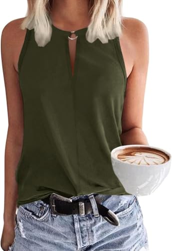 VEUNCOS Tank Top Damen Sommer Tops Frauen Ärmelloses Rundhals Trendy Oberteile Dunkelgrün M von VEUNCOS