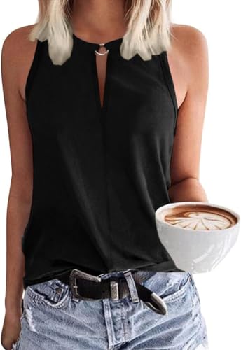VEUNCOS Damen Tank Top Sommer Basic Oberteile Lässige Lockere Tanktops Schwarz S von VEUNCOS