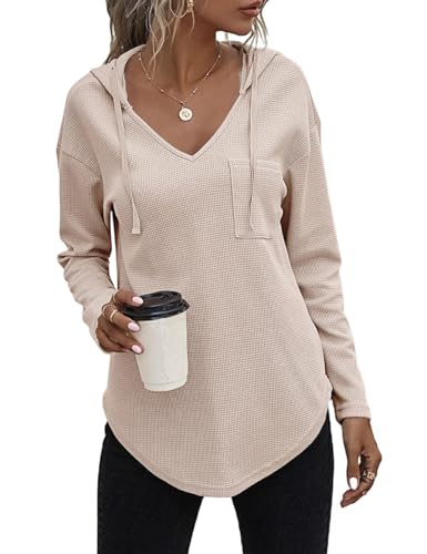 VEUNCOS Hoodie Damen Oversize Langarm V Ausschnitt Kapuzenpullover Lässig Langer Pullover Damen für Leggings Aprikose XXL VEUNCOS Hoodie Damen Oversize Langarm V Ausschnitt Kapuzenpullover Lässig Langer Pullover Damen für Leggings Aprikose XXL von VEUNCOS