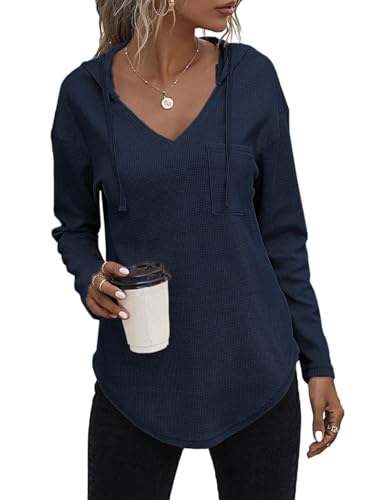 VEUNCOS Pullover Damen Hoodie Mit Kapuze V Ausschnitt Leichtes Sweatshirt Going Out Tops Dunkelblau XXL VEUNCOS Pullover Damen Hoodie Mit Kapuze V Ausschnitt Leichtes Sweatshirt Going Out Tops Dunkelblau XXL von VEUNCOS