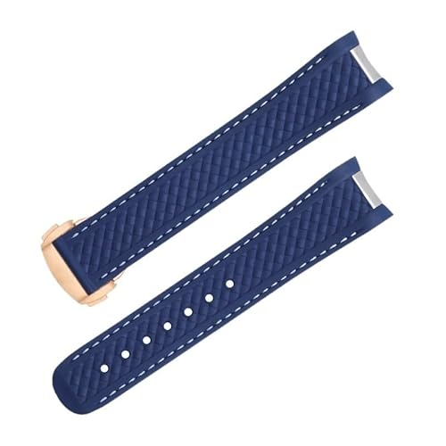 VEVEL 20 mm 21 mm Fluorkautschuk-Uhrenarmband für Omega-Armband AQUA TERRA 150M AT150 Ultra Light Worldtimer 43 mm 41 mm Faltschließe-Uhrenarmbänder(Blue8,20mm) von VEVEL