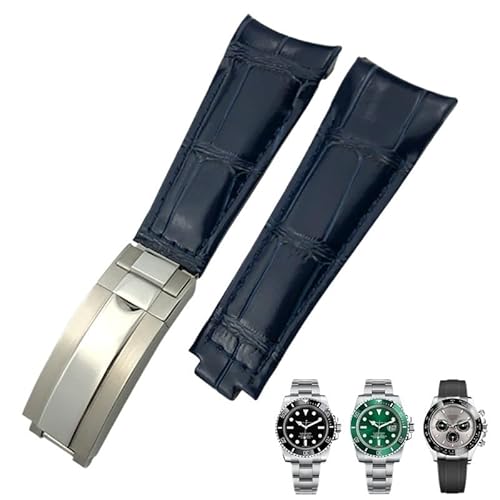 VEVEL 20 mm Arc-End-Lederarmband, geeignet für Rolex Submariner GMT, Bambusmaserung, grün, blau, braun, Rindsleder-Uhrenarmband(20mm Dark blue,M) von VEVEL