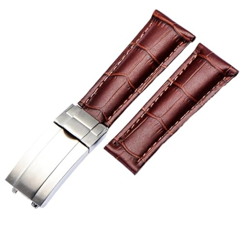 VEVEL 20 mm Kalbsleder-Uhrenarmbänder für Rolex Datejust Day Date, echtes Rindsleder, Uhrenarmband für Daytona-Faltschließe(Brown Silver) von VEVEL