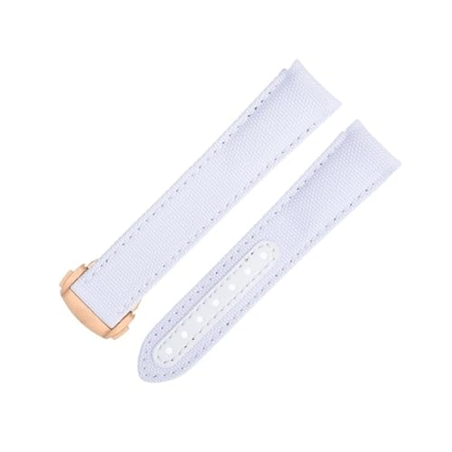 VEVEL 20 mm neue weiße hochdichte Nylon-Rindsleder-Uhrenarmbänder passend für Omega-Armband für AT150 Seamaster 300 Planet Ocean De Ville Speedmaster Uhrenarmband mit gebogenem Ende(White 5) von VEVEL