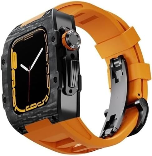 VEVEL 44 mm 45 mm Kohlefaser-Uhrengehäuse, Silikon-Uhrenarmband, für Apple Watch 8, 7, 6, 5, 4, SE-Serie, Sportuhr-Armband-Modifikationsset, Uhren-Ersatzzubehör, 44mm, Achat von VEVEL