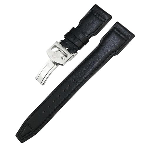VEVEL Dickes Echtleder-Kalbsleder-Uhrenarmband 21 mm 22 mm für IWC Big PILOT Spitfire IW5009 IW3777. Nieten-Rindsleder-Uhrenarmband(Black black plain1,21mm) von VEVEL