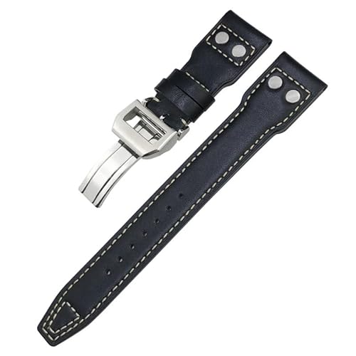 VEVEL Dickes Echtleder-Kalbsleder-Uhrenarmband 21 mm 22 mm für IWC Big PILOT Spitfire IW5009 IW3777. Nieten-Rindsleder-Uhrenarmband(Black white plain2,21mm) von VEVEL