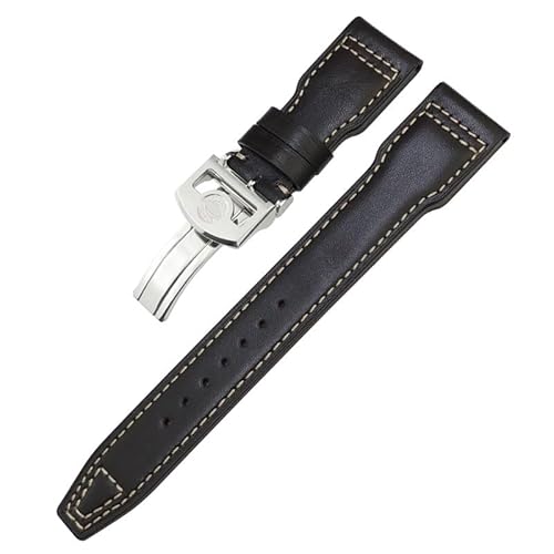 VEVEL Dickes Echtleder-Kalbsleder-Uhrenarmband 21 mm 22 mm für IWC Big PILOT Spitfire IW5009 IW3777. Nieten-Rindsleder-Uhrenarmband(Brown white 1,21mm) von VEVEL