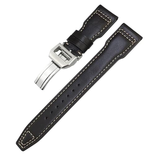 VEVEL Dickes Echtleder-Kalbsleder-Uhrenarmband 21 mm 22 mm für IWC Big PILOT Spitfire IW5009 IW3777. Nieten-Rindsleder-Uhrenarmband(Brown white 2,22mm) von VEVEL