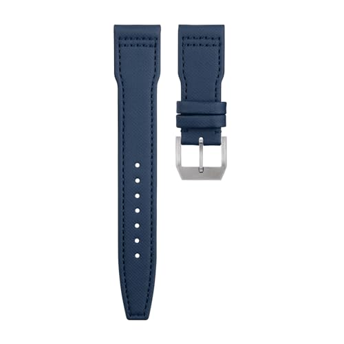 VEVEL Für IWC SPITFIRE MARK 18 Portugieser Portofino Pilot IW3777 Armband Nylon Canvas Leder Uhrenarmbänder 20mm 21mm 22mm(BLUE SILVER buckle C,20MM) von VEVEL