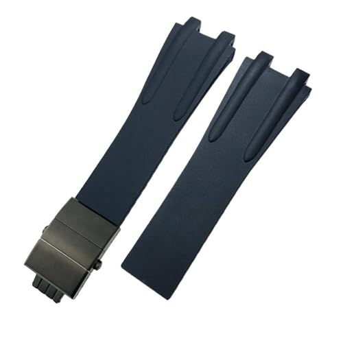 VEVEL Konvexes Silikon-Gummi-Uhrenarmband, 26 mm, passend für Athens Ulysse Nardin-Uhrenarmband, Faltschließe, Herren-Sport-wasserdichte Armbänder(Black black) von VEVEL