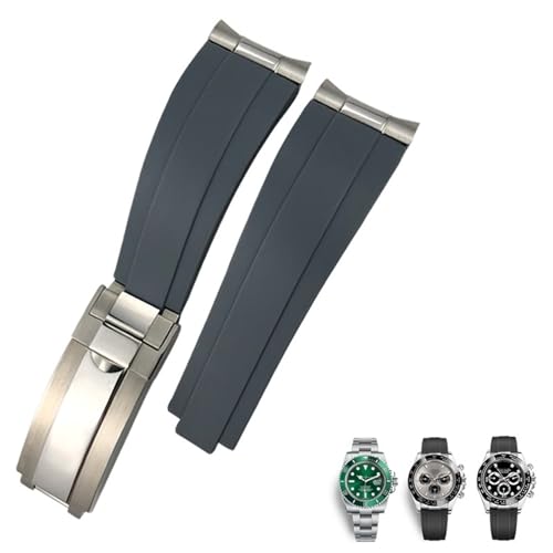 VEVEL Metallglieder-Gummiarmband mit gebogenem Ende, 20 mm, Sportarmband für Rolex Daytona GMT-Uhr, Yacht Master, Submariner, modischer grüner Gürtel(Gray,21mm) von VEVEL