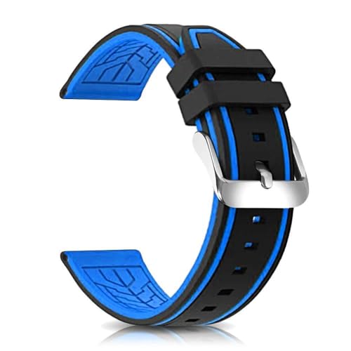 VEVEL Silikon-Uhrenarmbänder, Tauchermodell, Ersatz-Gummi-Uhrenarmband, 20 mm, 22 mm, 24 mm, 26 mm, wasserdichte Linie, zweifarbige silberne Schnalle für Männer und Frauen, Sport(Blue,26mm) von VEVEL