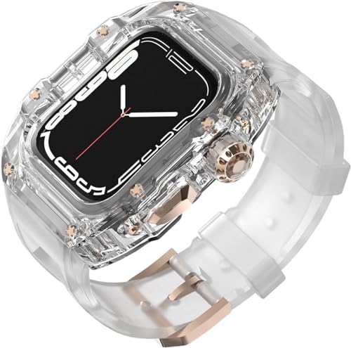 VEVEL Transparentes Uhrengehäuse, Gummiband, Mod Kit, für Apple Watch 44 mm, 45 mm, transparentes Uhrengehäuse, sportliches atmungsaktives Armband, für iWatch Serie 8/7/6/5/4/SE, Ersatzzubehör, 44mm, von VEVEL