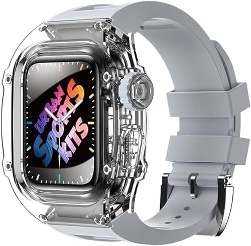 VEVEL Transparentes Uhrengehäuse, Gummiband, Mod-Kit, für Apple Watch 8/7/6/5/4/SE, transparentes Uhrengehäuse, sportliches atmungsaktives Armband, für iWatch 45 mm, 44 mm, Ersatzzubehör, 45 mm, Achat von VEVEL