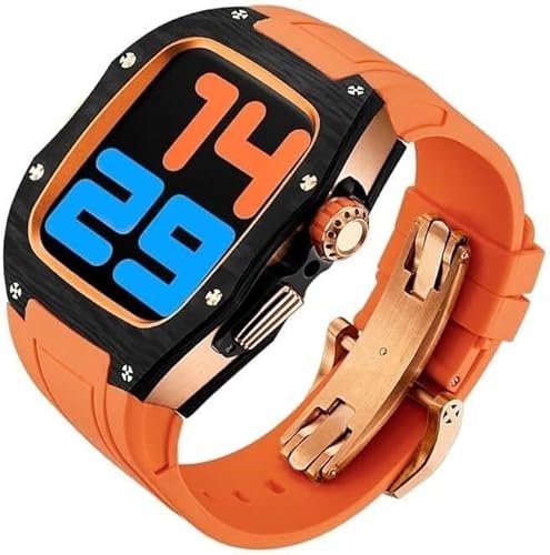 VEVEL Uhrengehäuse aus Titan und Karbonfaser, 45 mm, 44 mm, für Apple Watch Serie 8/7/6/5/4/SE, Sportarmband im Rm-Stil, Edelstahlverschluss, Mod Kit-Zubehör, 45 mm, Achat von VEVEL