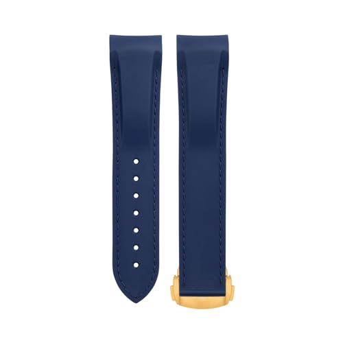 VEVEL Weiches, flexibles Gummiarmband für Omega Speedmaster Moonwatch Seamaster 300 AT150 PLANET OCEAN 600. Armband 20/21/22 mm, goldene runde Schnalle(Blue Blue,22mm) von VEVEL