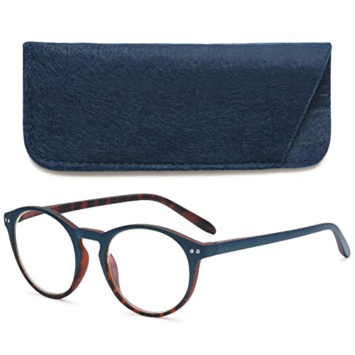 VEVESMUNDO Anti Blaulicht Lesebrillen Computer Damen Herren Federscharnier Klar Groß Runde Retro Vintage Vollrandbrille Lesehilfe Sehhilfe Blaulichtfilter Brille (Blau, 0) von VEVESMUNDO