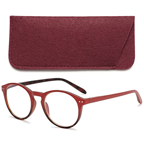 VEVESMUNDO Anti Blaulicht Lesebrillen Computer Damen Herren Federscharnier Klar Groß Runde Retro Vintage Vollrandbrille Lesehilfe Sehhilfe Blaulichtfilter Brille (Rot, 2.5) von VEVESMUNDO