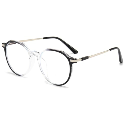 VEVESMUNDO Anti Blaulicht Brillen Damen Herren Metall Groß Rund Blaulichtfilter Nerdbrille Dekobrille Ohne Stärke (1 Stück Schwarz&Transparent, 0) von VEVESMUNDO