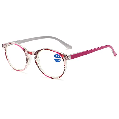 VEVESMUNDO Anti Blaulicht Damen Lesebrille Blaulichtfilter Blumen Vintage kunststoff Weitsichtigkeit Lesehilfe Brillen +1.0,+1.5,+2.0,+2.5,+3.0,+3.5,+4.0 (Rosa, 2.0) von VEVESMUNDO