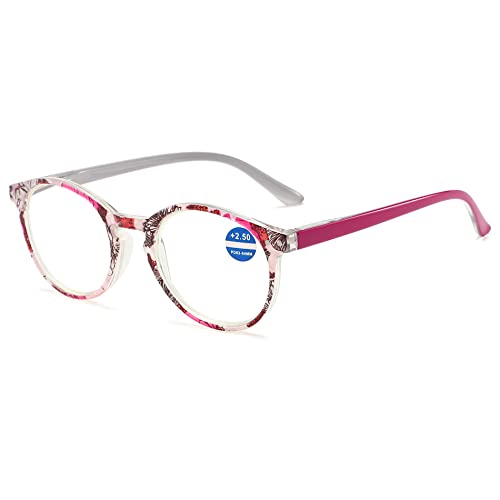 VEVESMUNDO Anti Blaulicht Damen Lesebrille Blaulichtfilter Blumen Vintage kunststoff Weitsichtigkeit Lesehilfe Brillen +1.0,+1.5,+2.0,+2.5,+3.0,+3.5,+4.0 (Rosa, 3.5) von VEVESMUNDO