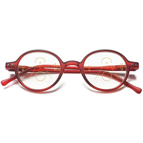 VEVESMUNDO Anti blaulicht Bifokal Lesebrillen Multifocal Damen Herren Federscharnier Retro Runde Nerd Vintage Progressive Lesehilfe Sehhilfe mit Stärke(Rot Lesebrille, 1.0) von VEVESMUNDO