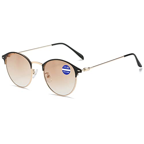 VEVESMUNDO Bifokale Lesebrille Herren Damen Retro Runde Sonnelesebrille Gleitsichtbrille Blaulichtfilter Sehhilfe Lesehilfe Brillen mit sehstärke +1.0 1.5 2.0 2.5 3.0 3.5 4.0(Schwarz&Gold, 1.5) von VEVESMUNDO